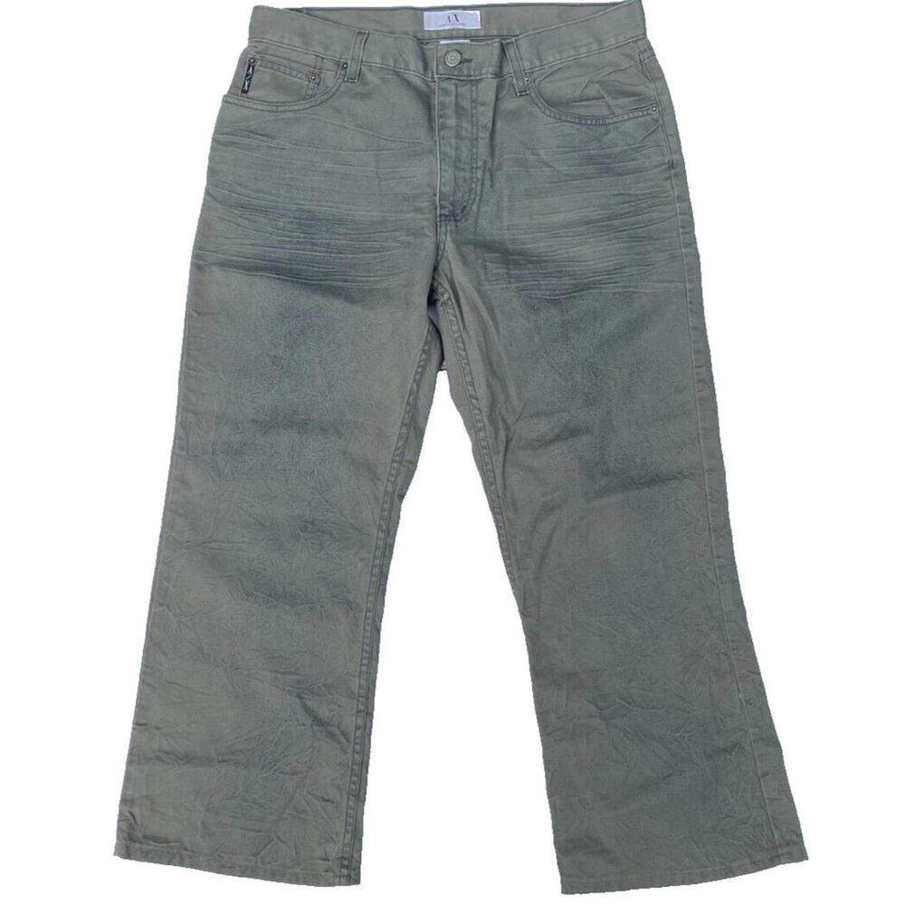 Armani Exchange J101 Bootleg Jeans Mens Size 34x25.5 Gray Whiskers Cotton USA